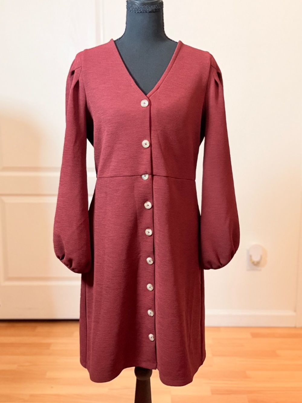 J.Crew Texture & Thread Wine Cottagecore Button-Front Autumn Dress Sz M
